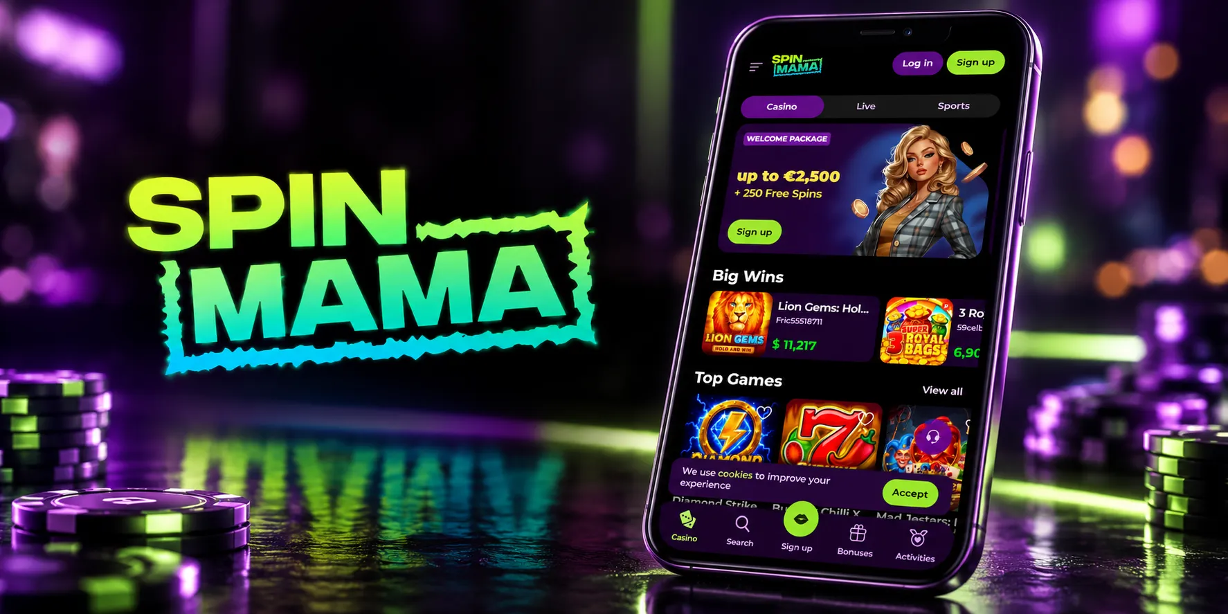 Capture d'écran de l'app SpinMama Casino